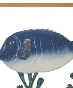 Panneau mural décoratif 3D Poisson Métal cadre doré