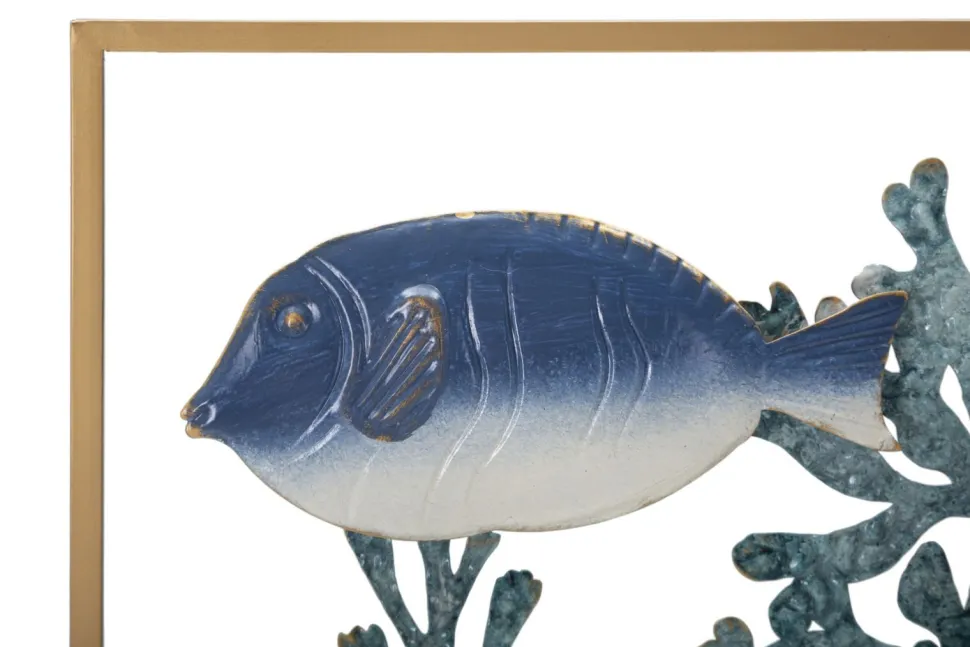 Panneau mural décoratif 3D Poisson Métal cadre doré