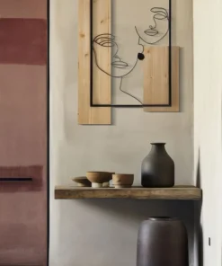Panneau mural décoratif 3D en métal et bois noir marron