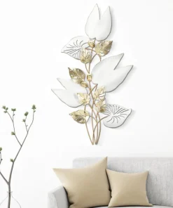 Panneau mural décoratif 3D en métal blanc et doré