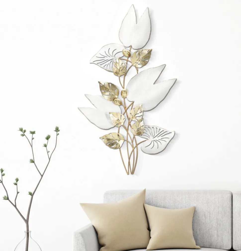 Panneau mural décoratif 3D en métal blanc et doré
