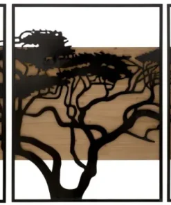 Panneau mural décoratif 3D set de 3 pcs métal et bois