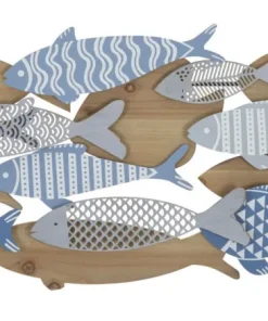 Panneau mural décoratif 3D Poissons Métal et Bois