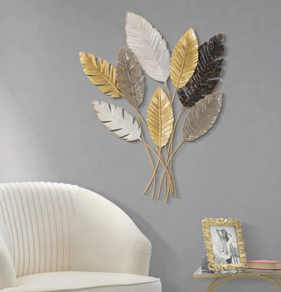 Panneau mural décoratif 3D feuilles multicolores en fer
