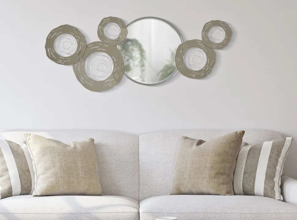 Panneau mural décoratif 3D en métal argenté avec miroir