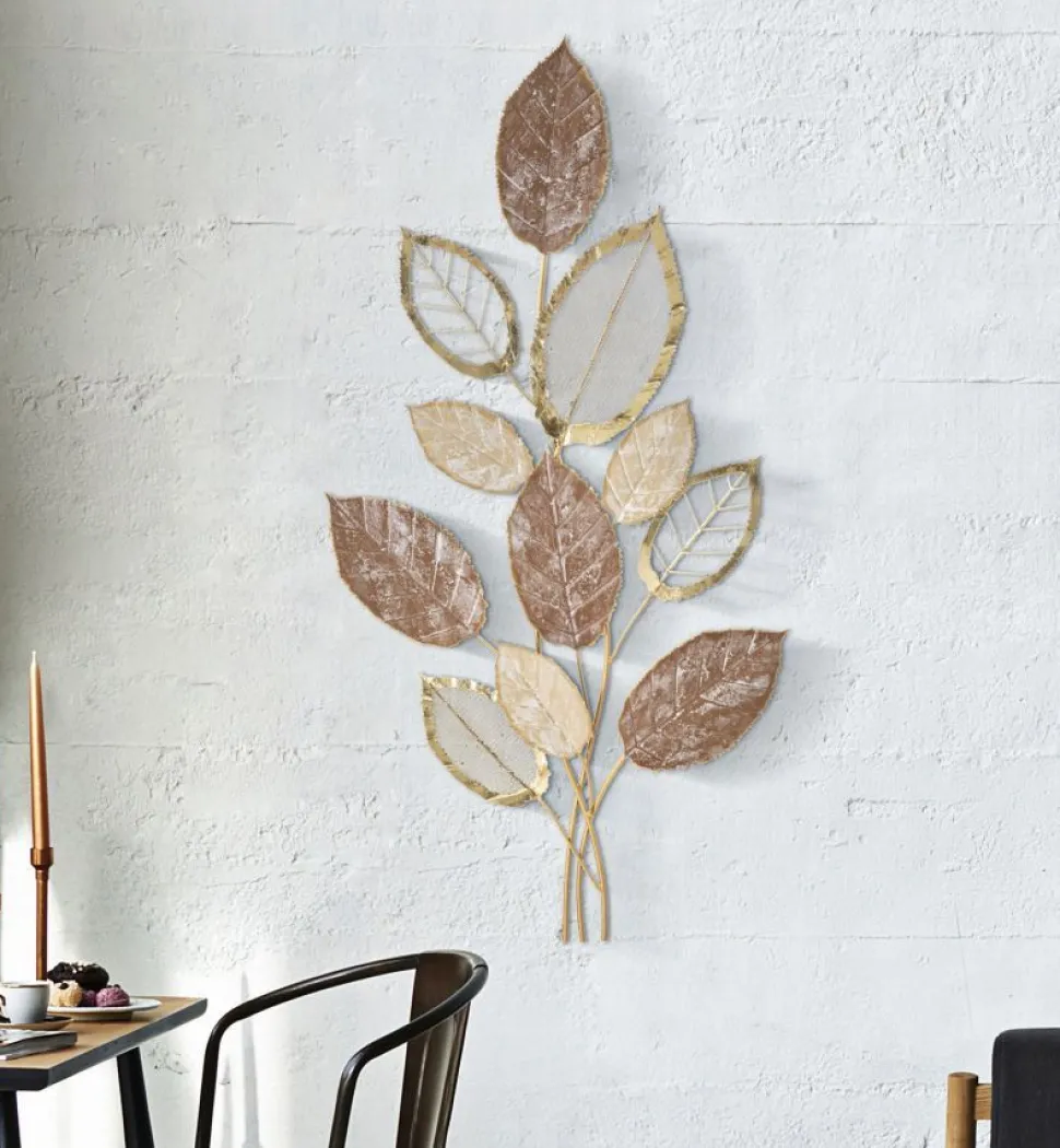 Panneau mural décoratif en fer brindilles et feuilles multicolores