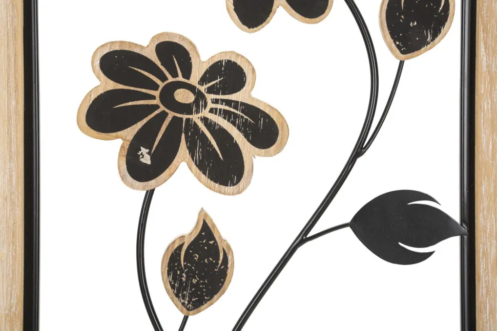 Panneau mural décoratif Girish en bois naturel et métal Noir