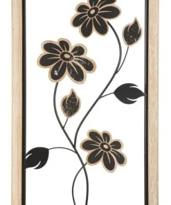 Panneau mural décoratif Girish en bois naturel et métal Noir