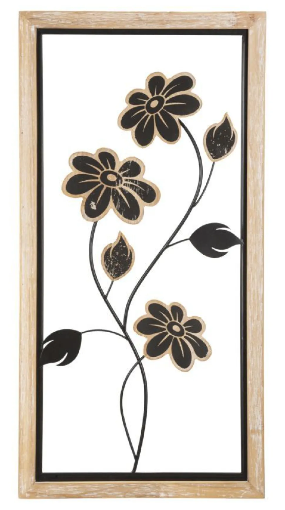 Panneau mural décoratif Girish en bois naturel et métal Noir