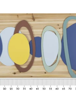 Panneau mural décoratif géométrique en métal et bois naturel multicolore