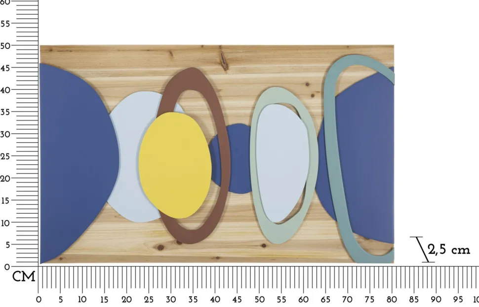 Panneau mural décoratif géométrique en métal et bois naturel multicolore
