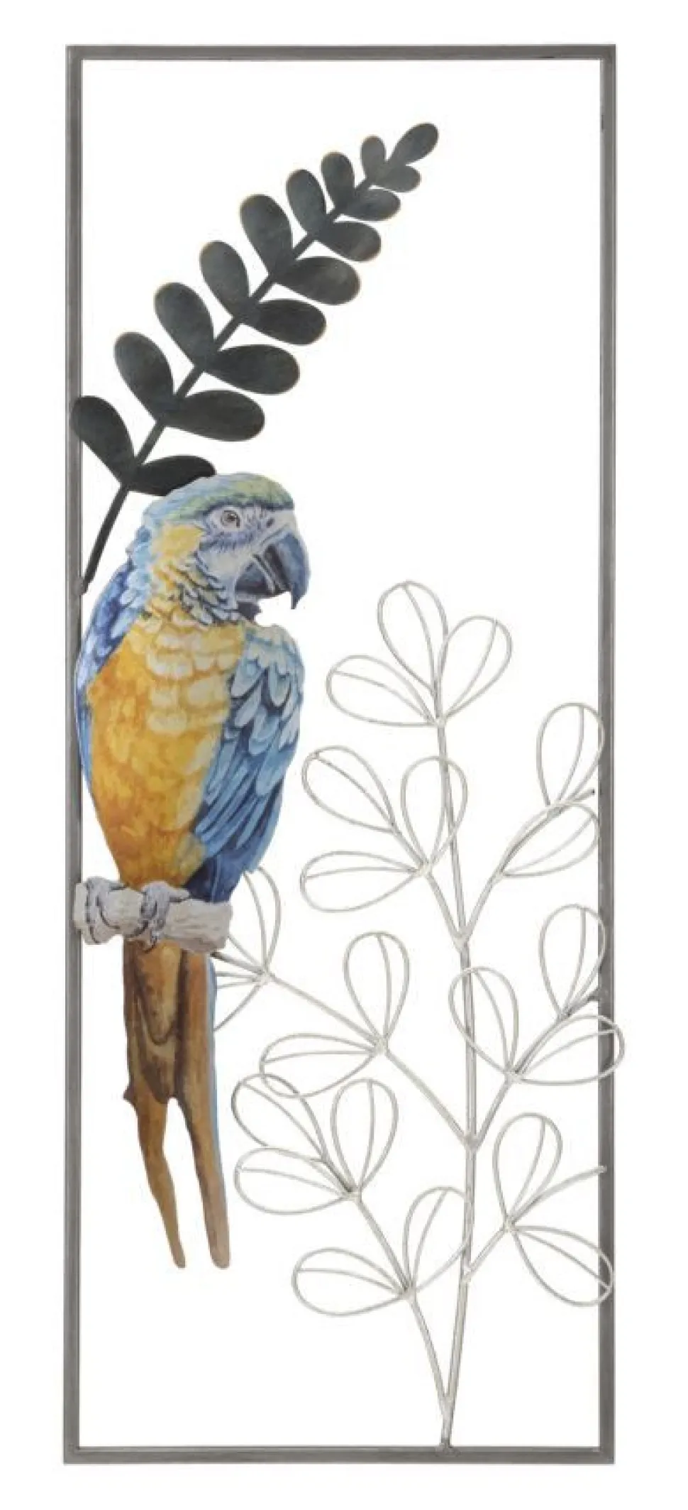 Panneau mural décoratif perroquet en métal 3D multicolore cadre fer