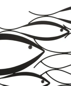 Panneau mural décoratif Poissons en métal Noir