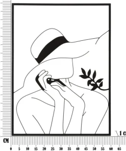 Panneau mural décoratif silhouette féminine en fer Noir cadre rectangulaire