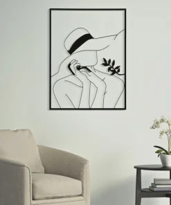 Panneau mural décoratif silhouette féminine en fer Noir cadre rectangulaire
