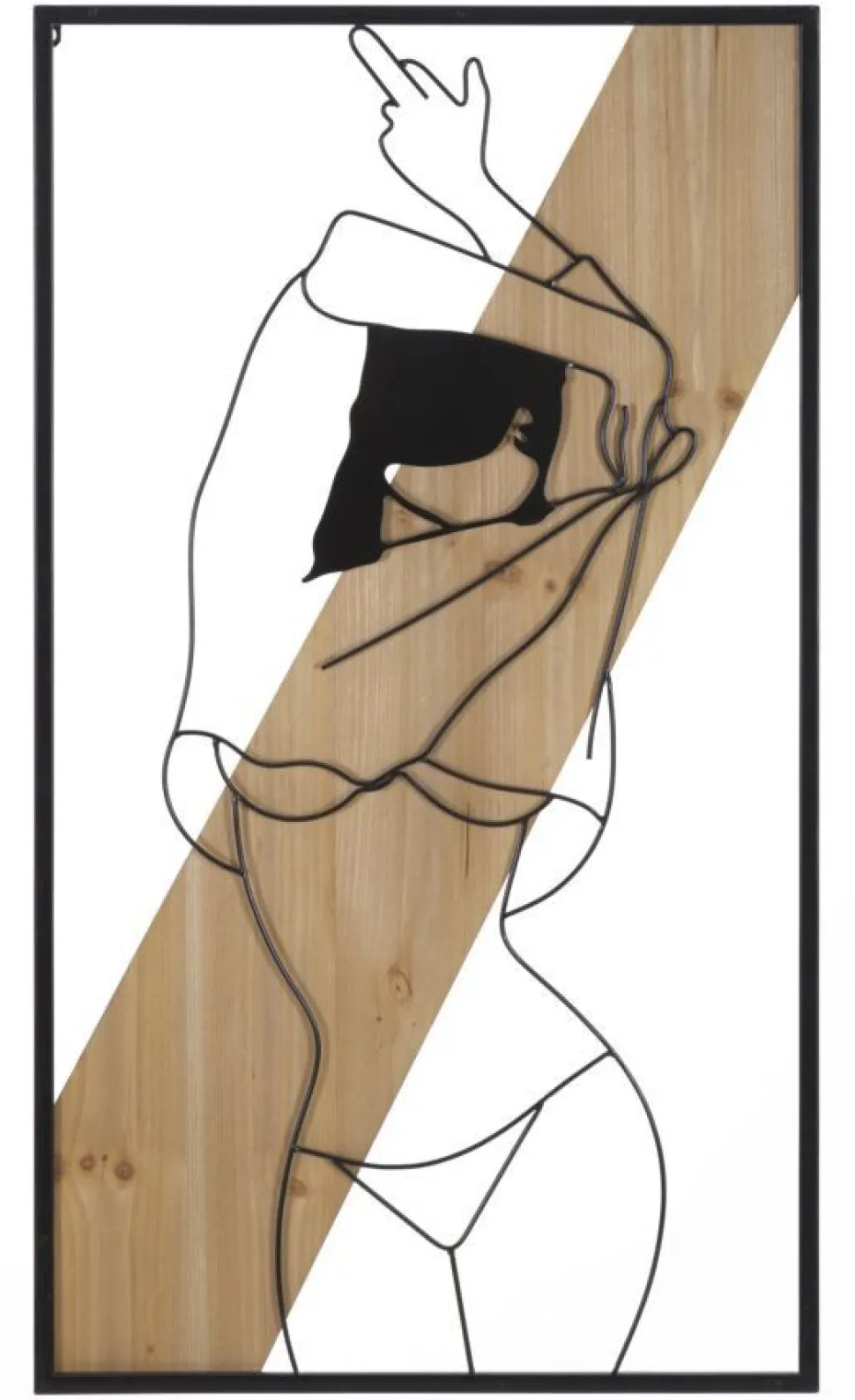 Panneau mural décoratif silhouette féminine métal et M.D.F Noir Marron