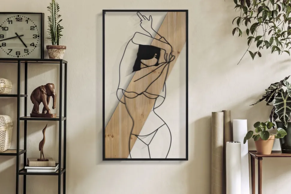 Panneau mural décoratif silhouette féminine métal et M.D.F Noir Marron