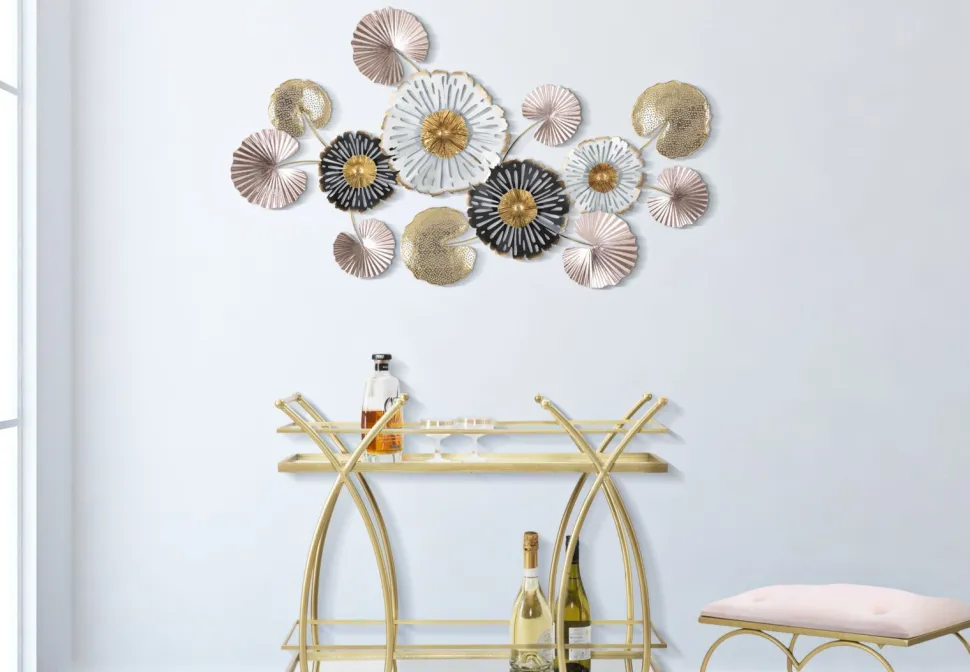 Panneau mural en métal motif floral multicolore