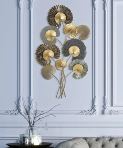 Panneau mural métallique 3D motifs géométriques et floraux Fer multicolore