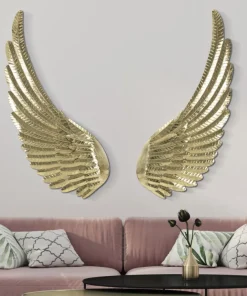 Panneaux muraux décoratifs 3D ailes métal doré jeu de 2 pièces
