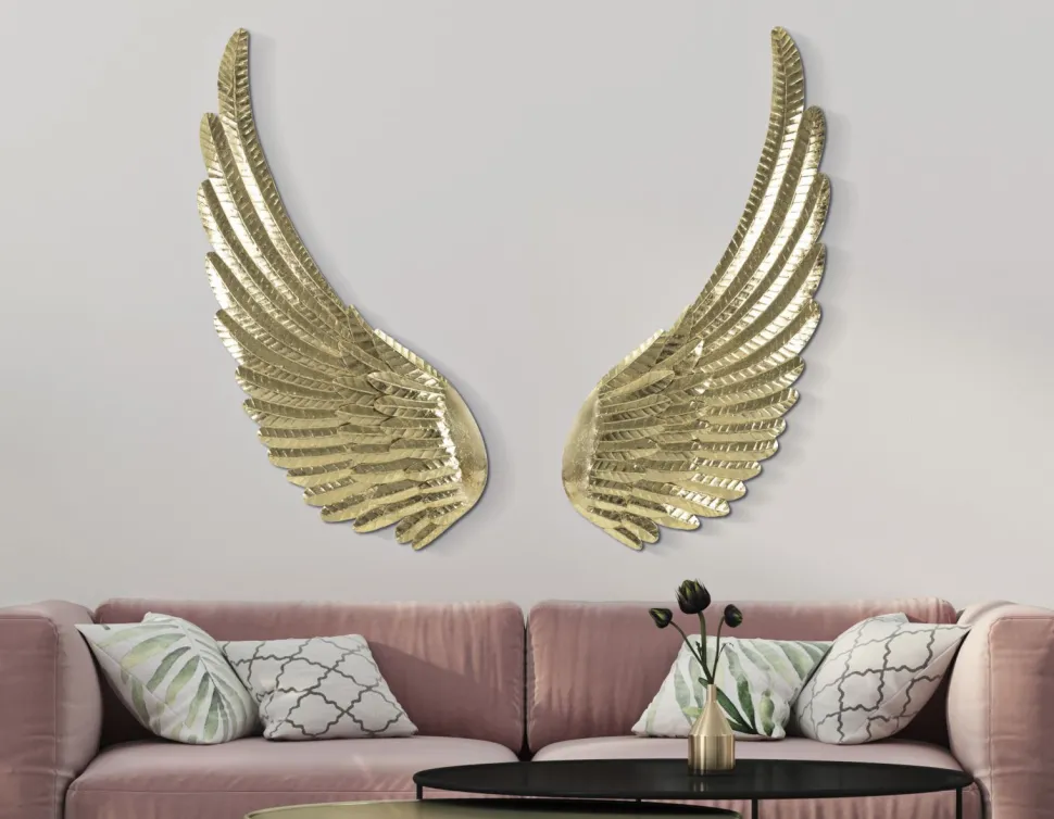 Panneaux muraux décoratifs 3D ailes métal doré jeu de 2 pièces