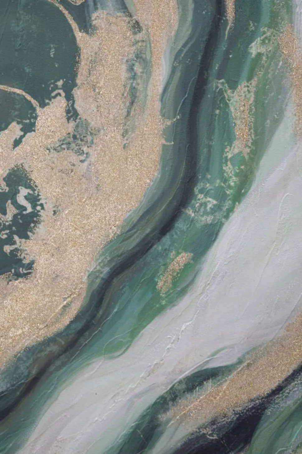 Peinture murale abstraite encadrée en bois massif Greenery
