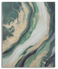 Peinture murale abstraite encadrée en bois massif Greenery
