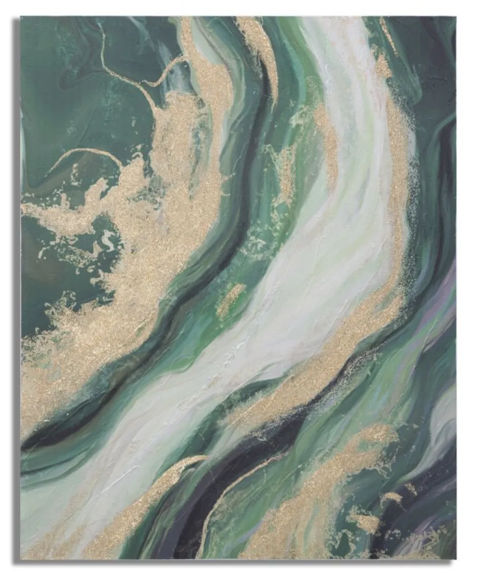 Peinture murale abstraite encadrée en bois massif Greenery