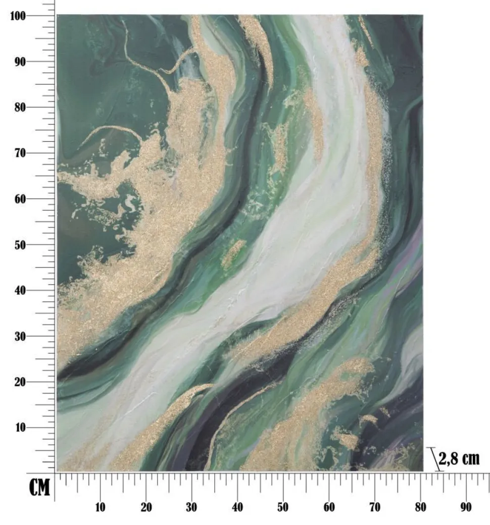 Peinture murale abstraite encadrée en bois massif Greenery