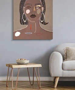 Peinture murale femme tribale encadrée toile marron bois massif