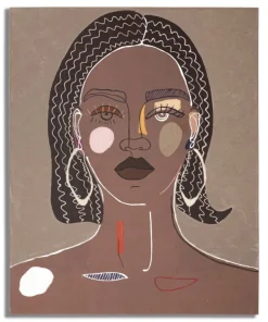 Peinture murale femme tribale encadrée toile marron bois massif