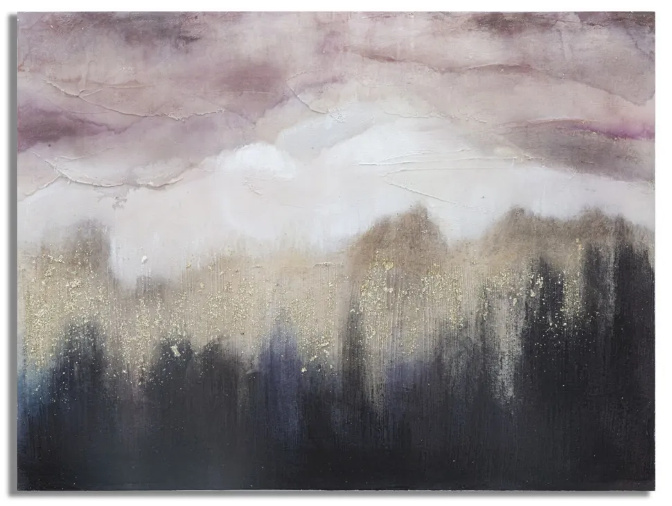 Peinture murale impressionniste cadre en bois massif Tons Rose et Noir