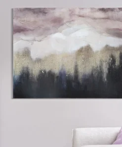 Peinture murale impressionniste cadre en bois massif Tons Rose et Noir