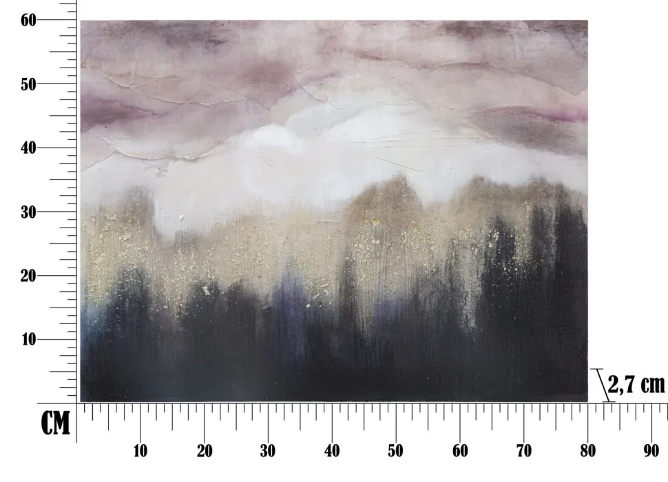 Peinture murale impressionniste cadre en bois massif Tons Rose et Noir