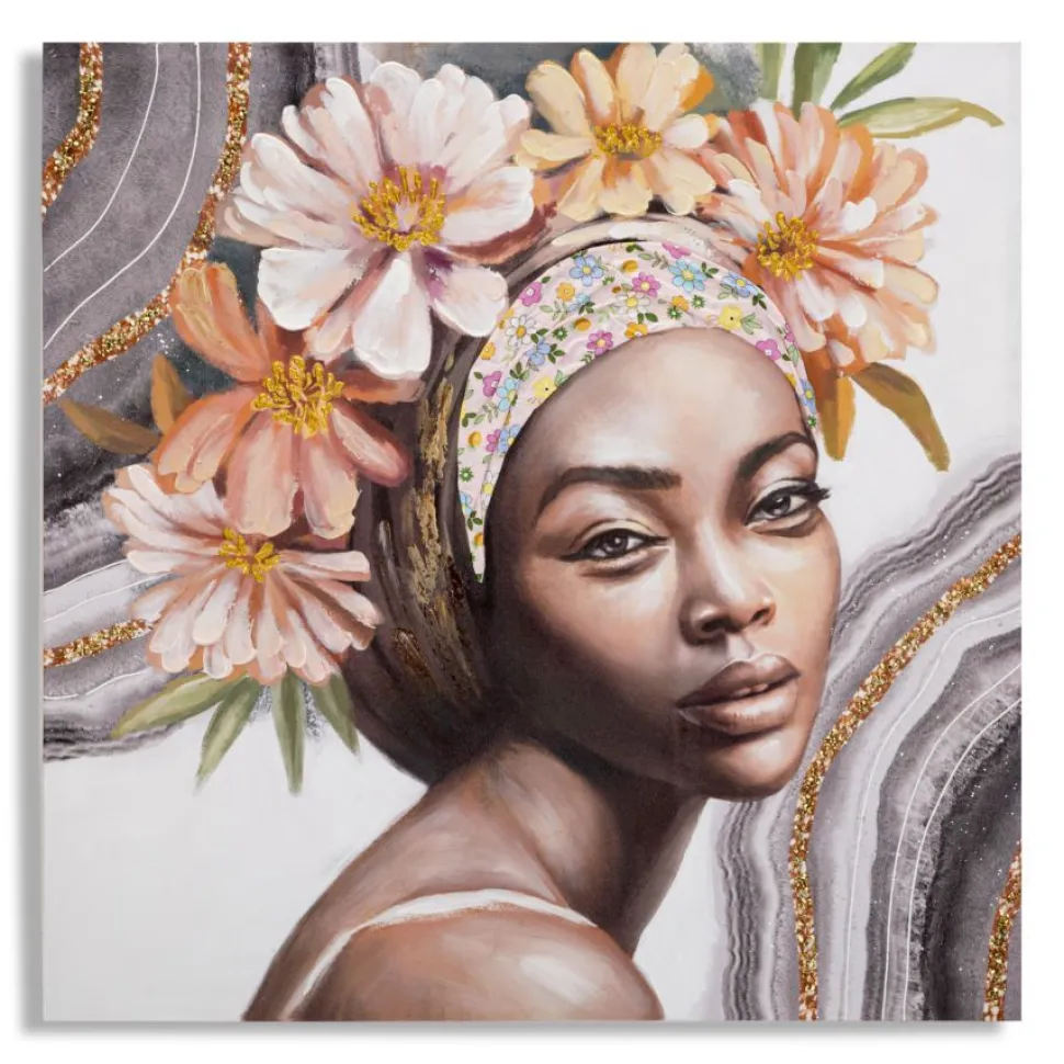 Peinture murale Naomi Bois massif avec applications en tissu multicolores