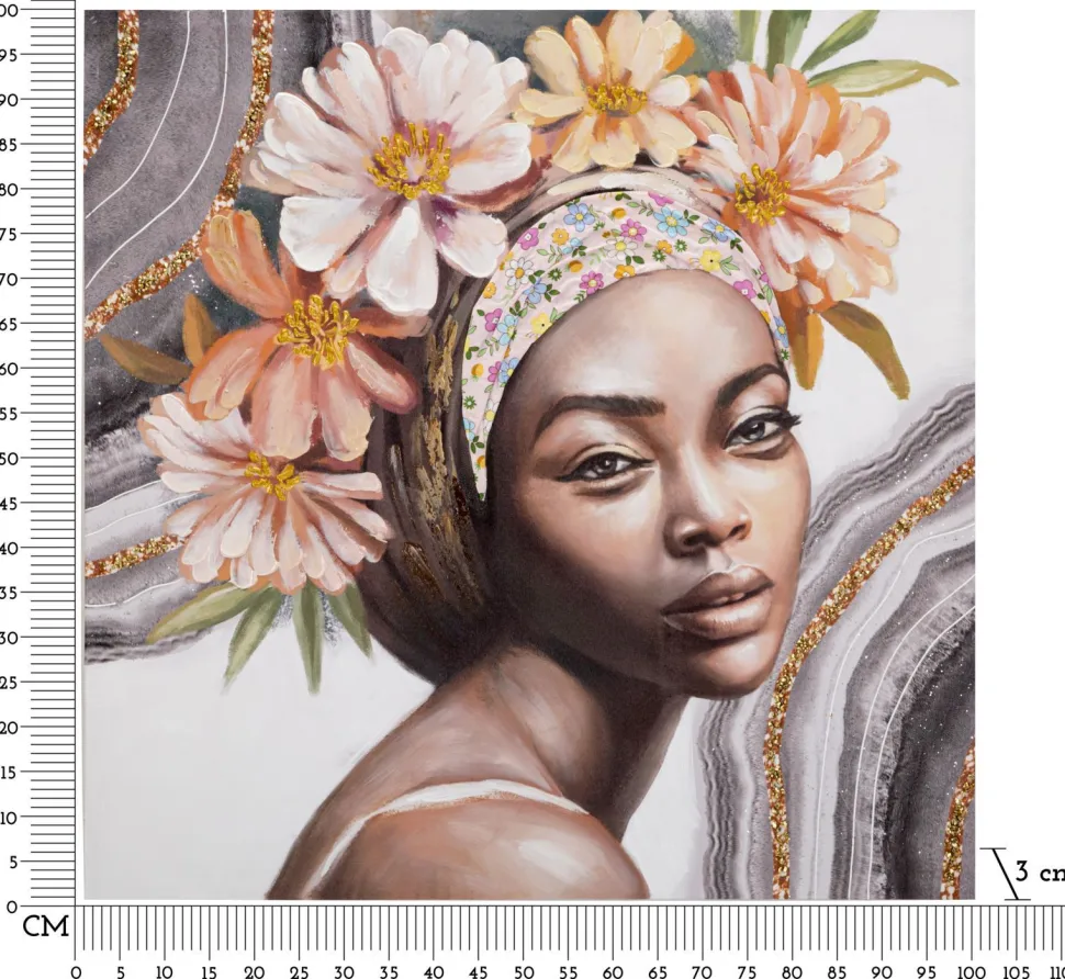 Peinture murale Naomi Bois massif avec applications en tissu multicolores