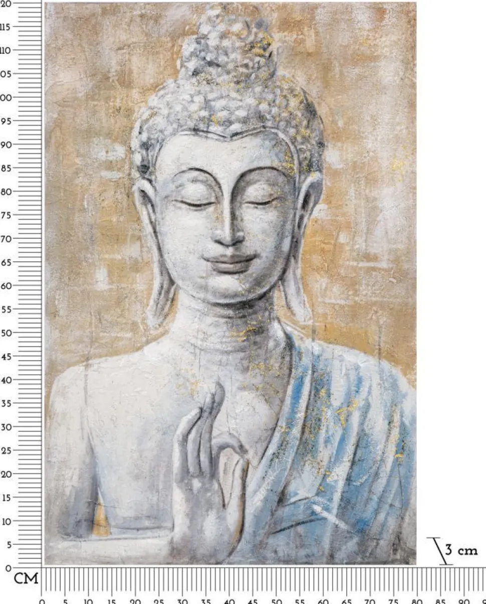 Peinture sur toile Bouddha encadrée en bois massif multicolore