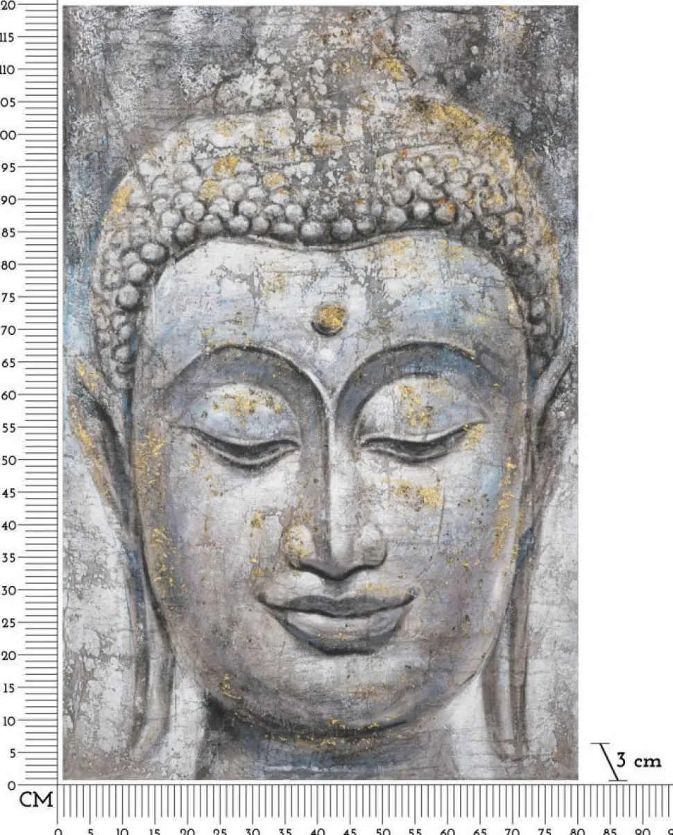 Peinture sur toile Bouddha multicolore cadre en bois massif applications dorées