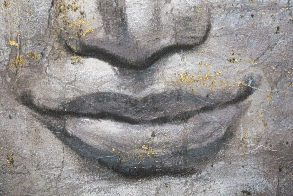 Peinture sur toile Bouddha multicolore cadre en bois massif applications dorées