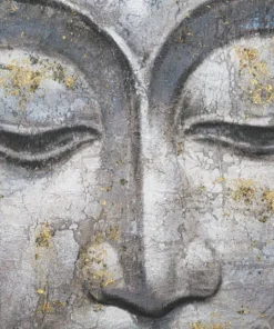 Peinture sur toile Bouddha multicolore cadre en bois massif applications dorées
