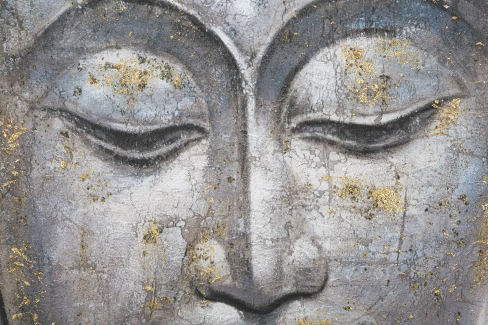 Peinture sur toile Bouddha multicolore cadre en bois massif applications dorées