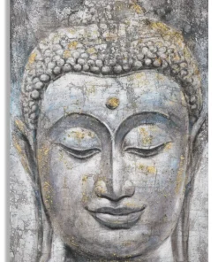 Peinture sur toile Bouddha multicolore cadre en bois massif applications dorées
