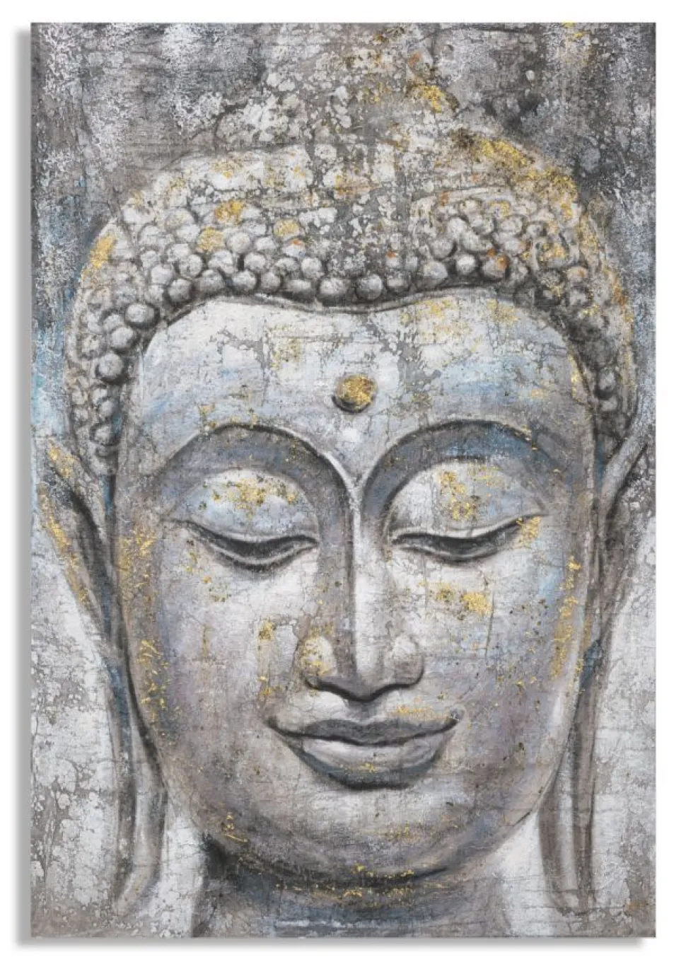 Peinture sur toile Bouddha multicolore cadre en bois massif applications dorées