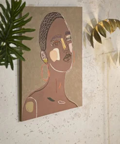 Peinture sur toile femme multi-ethnique cadre bois massif marron