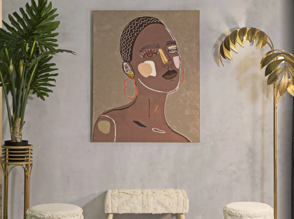 Peinture sur toile femme multi-ethnique cadre bois massif marron