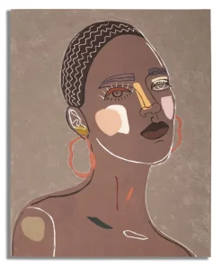 Peinture sur toile femme multi-ethnique cadre bois massif marron