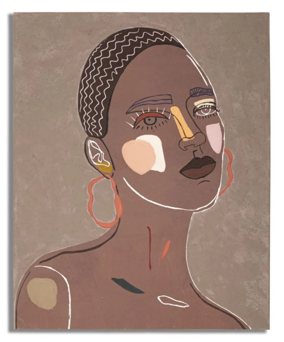Peinture sur toile femme multi-ethnique cadre bois massif marron