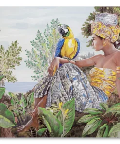 Peinture sur toile Kenda Femme et Perroquet Bois Massif