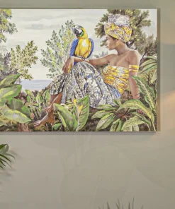 Peinture sur toile Kenda Femme et Perroquet Bois Massif