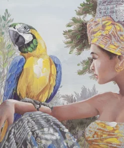 Peinture sur toile Kenda Femme et Perroquet Bois Massif